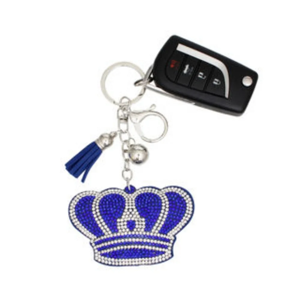 Regal Radiance: Silver & Royal Blue Crown Keychain Bag Charm